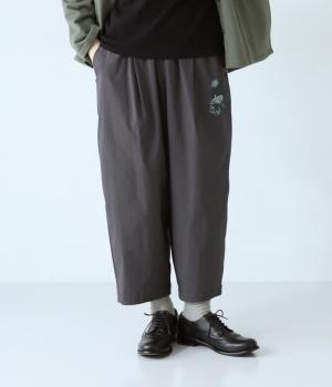 コットンナイロンストレッチダリアブーケポイント刺繍オーバルパンツ(チャコール-S)