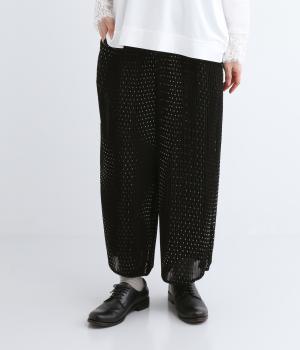 エステルシフォンドットプリントクリスタルプリーツワイドパンツ(ブラック-ONESIZE)