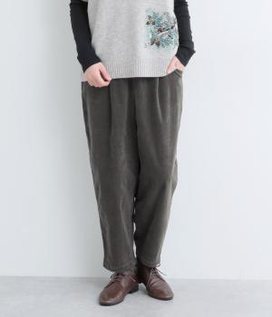 コットンストレッチ細コーデュロイオーバルパンツ(チャコール-M)