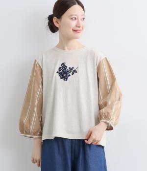 ギザコンパクトブロード+天竺 フラワーシェニールさがら刺繍カットソー