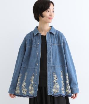 ライトオンスデニム スカラップブロッサムヴァイン刺繍デニムジャケット
