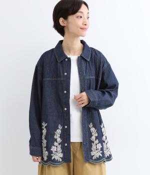 ライトオンスデニム スカラップブロッサムヴァイン刺繍デニムジャケット(ネイビー-ONESIZE)