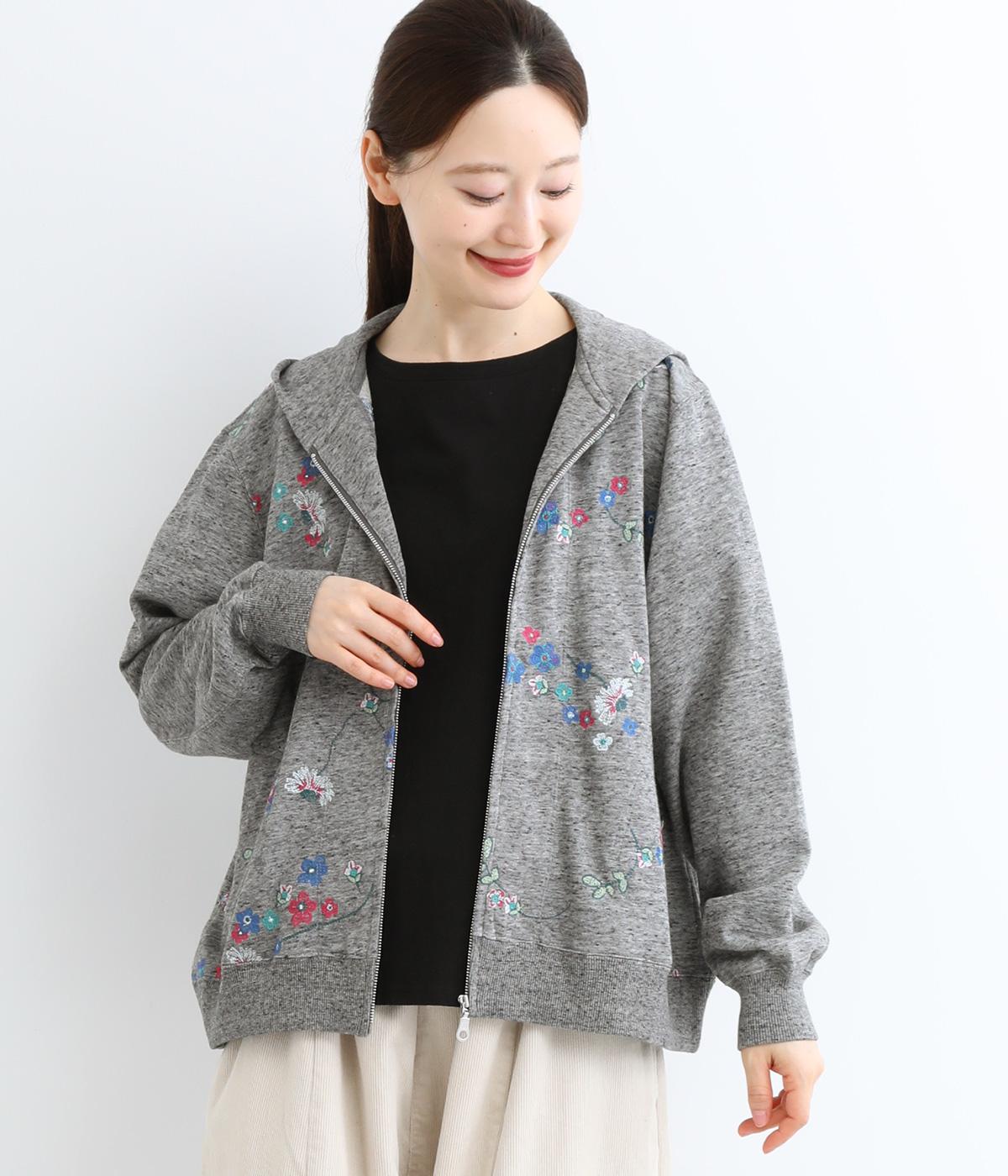 タイニーフラワーワルツ刺繍裏毛フーディ(杢グレー-ONESIZE)