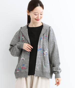 タイニーフラワーワルツ刺繍裏毛フーディ(杢グレー-ONESIZE)