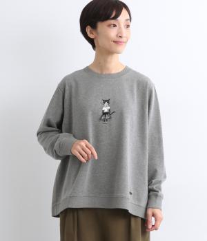 SUPER HAKKA×保坂優子 ｢このドレス｣プリント+刺繍スウェット トレーナー(チャコール-F)