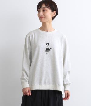 SUPER HAKKA×保坂優子 ｢このドレス｣プリント+刺繍スウェット トレーナー(ライトグレー-F)