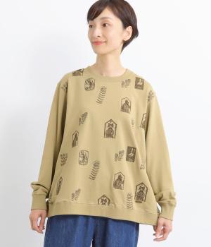 SUPER HAKKA×保坂優子 ｢窓と庭｣刺繍裏毛プルオーバー(ベージュ-F)