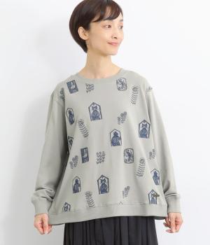 SUPER HAKKA×保坂優子 ｢窓と庭｣刺繍裏毛プルオーバー(グレー-F)