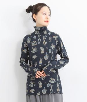 SUPER HAKKA×保坂優子 ｢暮らしを彩る｣プリント度甘天竺タートルカットソー(ネイビー-F)