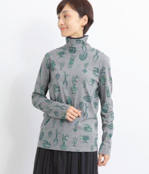 SUPER HAKKA×保坂優子 ｢暮らしを彩る｣プリント度甘天竺タートルカットソー(杢グレー-F)