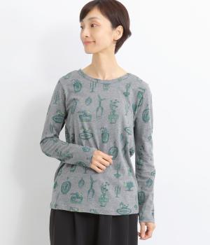 SUPER HAKKA×保坂優子 ｢暮らしを彩る｣プリント度甘天竺カットソー(杢グレー-F)