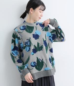 フラッフィーフラワーベロアジャカードモックネックプルオーバー(杢グレー-F)