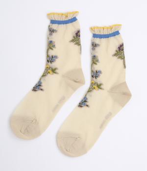 ラインフラワージャカードソックス(オフホワイト-ONESIZE)