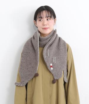 ウールアクリル ウサギシルエットマフラー(ブラウン-F)