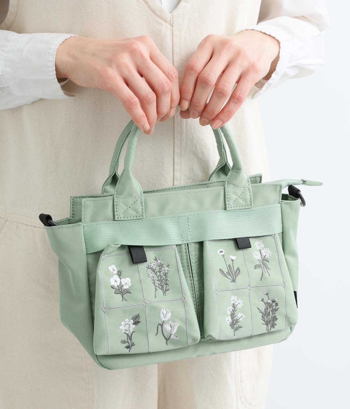 glanta」ボタニックウィンドウ刺繍ダブルポケットミニショルダーバッグ