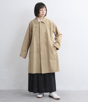 ツイルデニムスレッドフローラルライン刺繍コート(ベージュ-F)