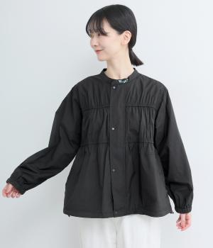 コットンナイロンワッシャータイニー・フローラワンポイント刺繍ジャケット(ブラック-F)