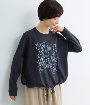 天竺フラワーシャワー発泡プリントプルオーバー(ネイビー-F)