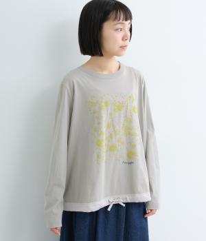 天竺フラワーシャワー発泡プリントプルオーバー(グレー-F)
