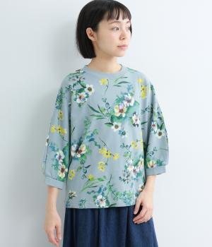 裏毛フロラフロートプリントプルオーバー(ブルー-F)