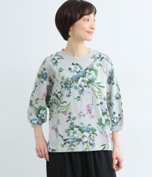 裏毛フロラフロートプリントプルオーバー(杢グレー-F)