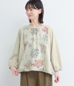 80ローンルシオール加工ブーケとリスプリントプルオーバー(ベージュ-F)