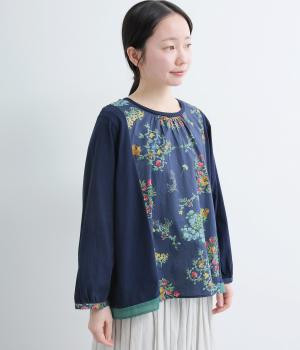 80ローンルシオール加工ブーケとリスプリントプルオーバー(ネイビー-F)