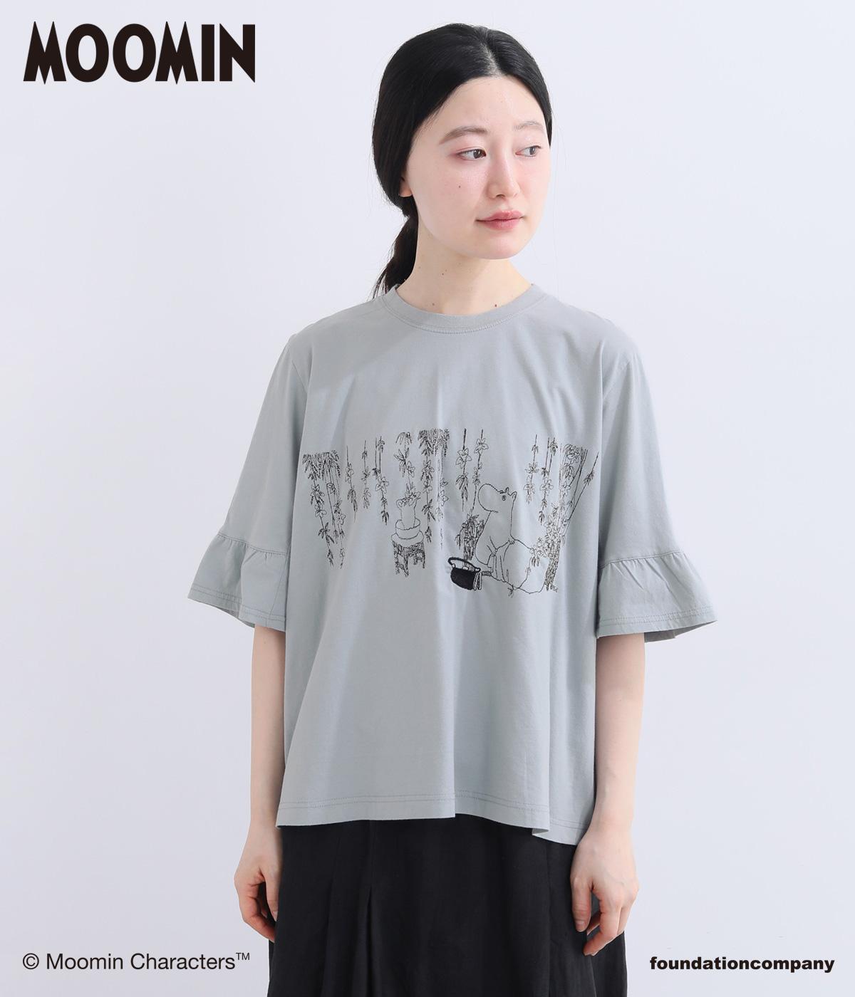 <Moominコラボ>天竺「ムーミン一家の朝」刺繍プルオーバー(サックス-F)