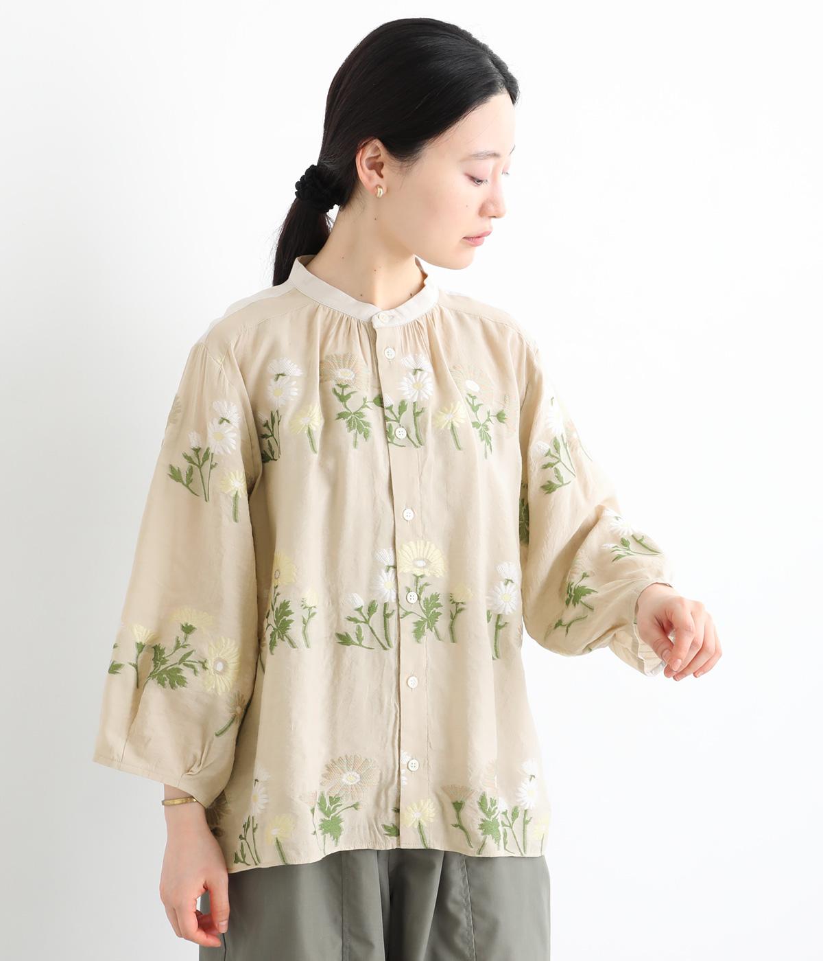 レインボーマーガレットカットジャカード+ローンチェックブラウス(ベージュ-F)