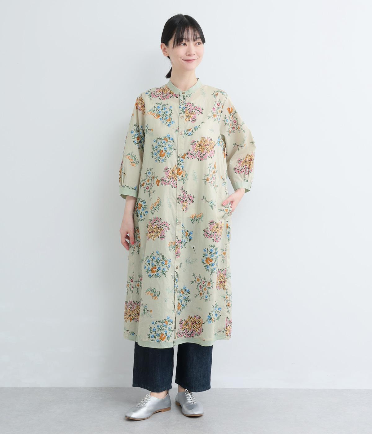 80ローンルシオール加工ブーケとリスプリントワンピース(ベージュ-F)