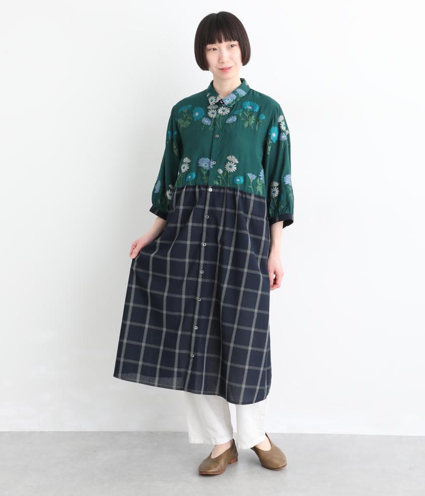 レインボーマーガレットカットジャカード+ローンチェックワンピース