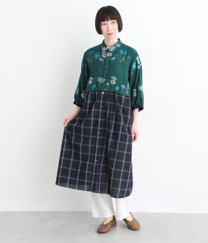 レインボーマーガレットカットジャカード+ローンチェックワンピース