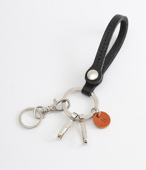レザースナップボタンキーリング(ブラック-ONESIZE)