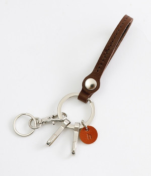 レザースナップボタンキーリング(チョコ-ONESIZE)