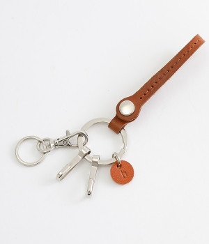 レザースナップボタンキーリング(ブラウン-ONESIZE)