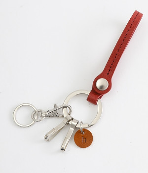 レザースナップボタンキーリング(レッド-ONESIZE)