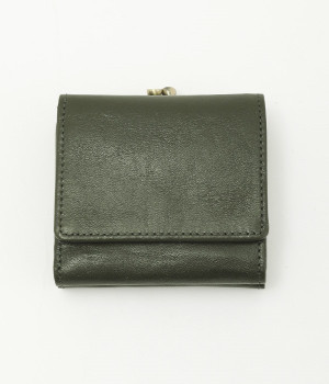 がま口三つ折り財布(グリーン-ONESIZE)
