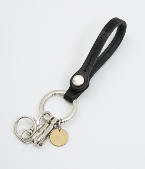 レザースナップボタンキーリング(ブラック-ONESIZE)