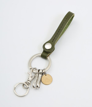 レザースナップボタンキーリング(グリーン-ONESIZE)