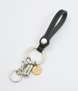 レザースナップボタンキーリング(ネイビー-ONESIZE)