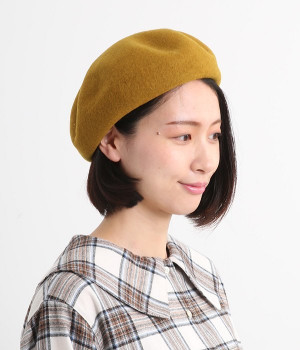 ウール　ボリュームベレー(マスタード-ONESIZE)