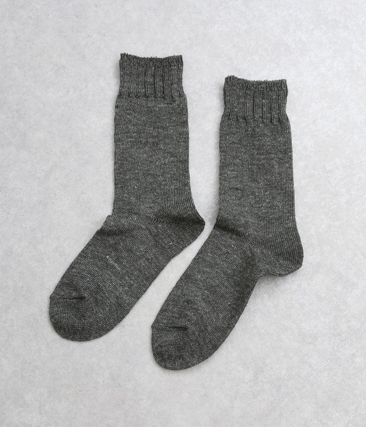リネン　ゆるさら　ミディアムソックス(チャコール-0)