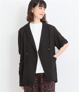 ライトリネンハーフスリーブジャケット(ブラック-ONESIZE)