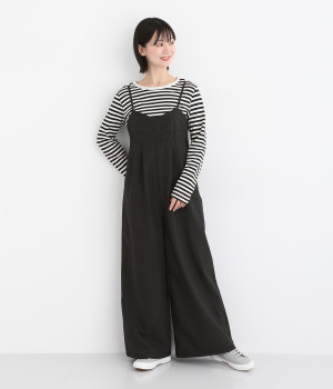 リネン混合キャミサロペット(ブラック-ONESIZE)