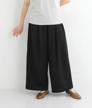 フレンチリネンイージーワイドパンツ(ブラック-ONESIZE)