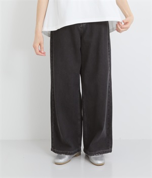 デニムゆるストレートダメージパンツ(ブラック-ONESIZE)