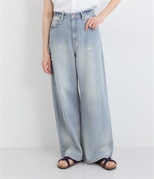 デニムゆるストレートダメージパンツ(ブリーチ-ONESIZE)