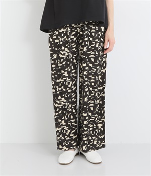 ビスコースサテンプリントタックイージーパンツ(グレー-ONESIZE)