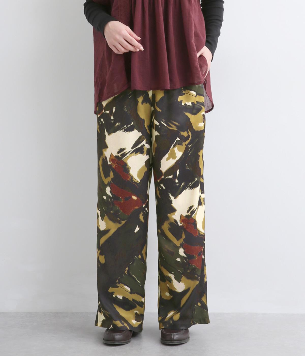 ジョーゼット柄イージーパンツ(ブラック-ONESIZE)