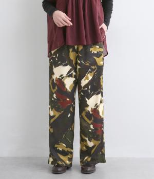 ジョーゼット柄イージーパンツ(ブラック-ONESIZE)